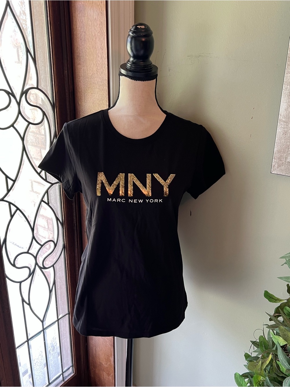 Marc New York Black Short‑Sleeve Tee with Gold MNY Logo
